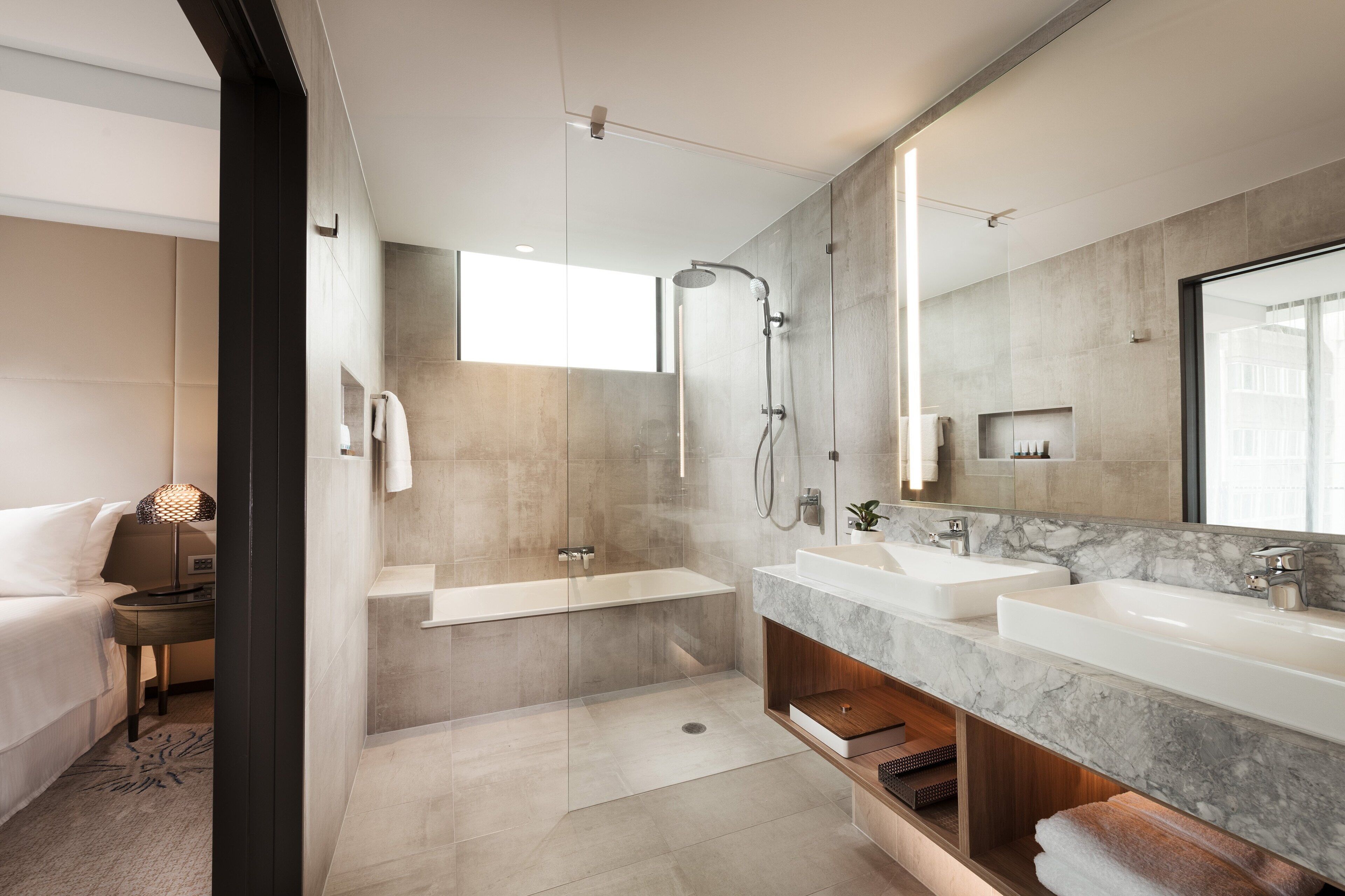 rainfall showerhead, free toiletries, hair dryer, bathrobes