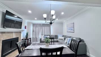 Smart TV, fireplace, DVD player