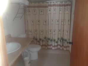 Bañera con ducha, artículos de tocador gratuitos, toallas