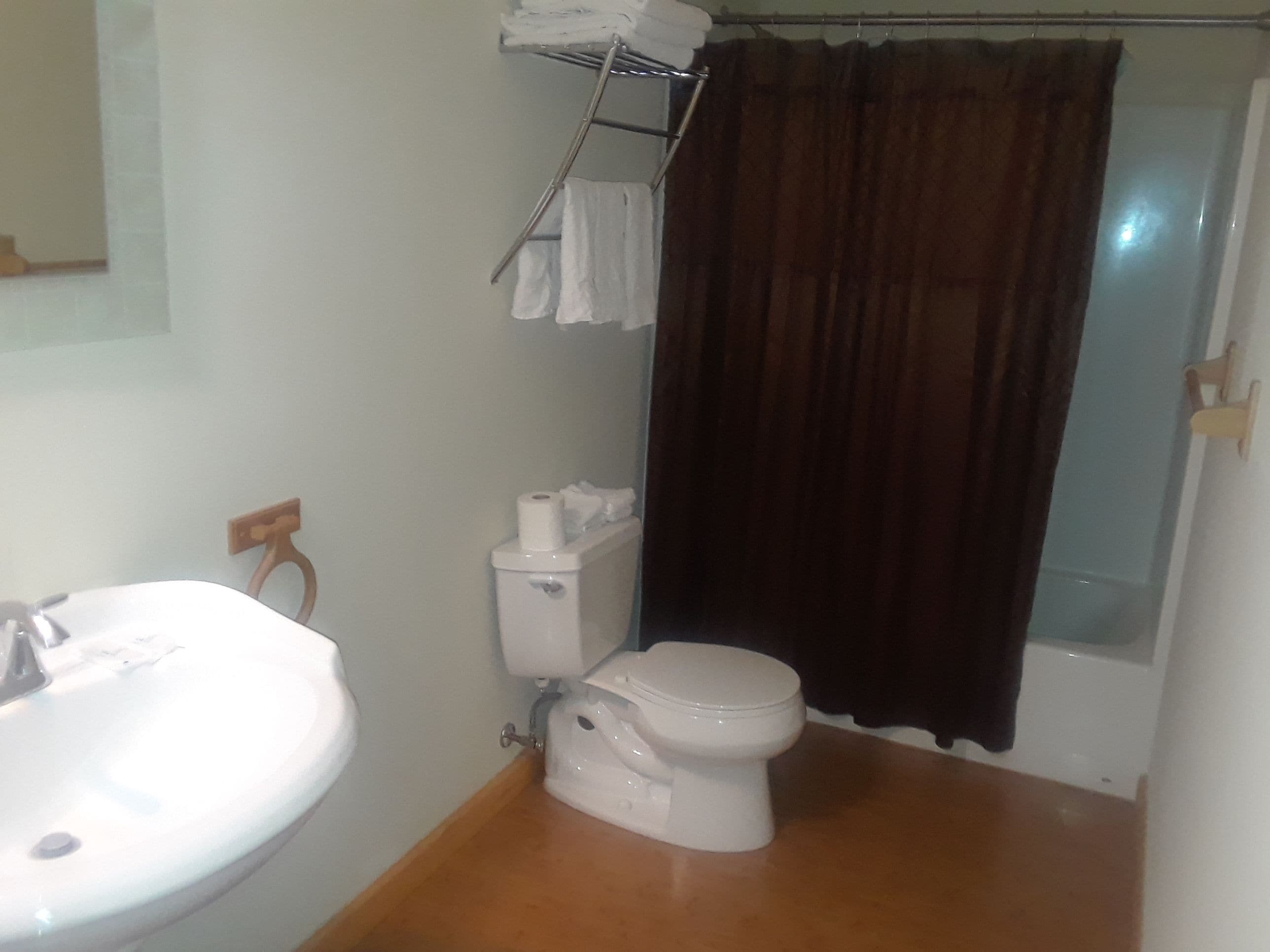 Bañera con ducha, artículos de tocador gratuitos, toallas