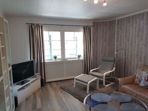 Villa, 4 habitaciones, sauna, vistas al jardín | Sala de estar | Una televisión de pantalla plana, un reproductor de DVD