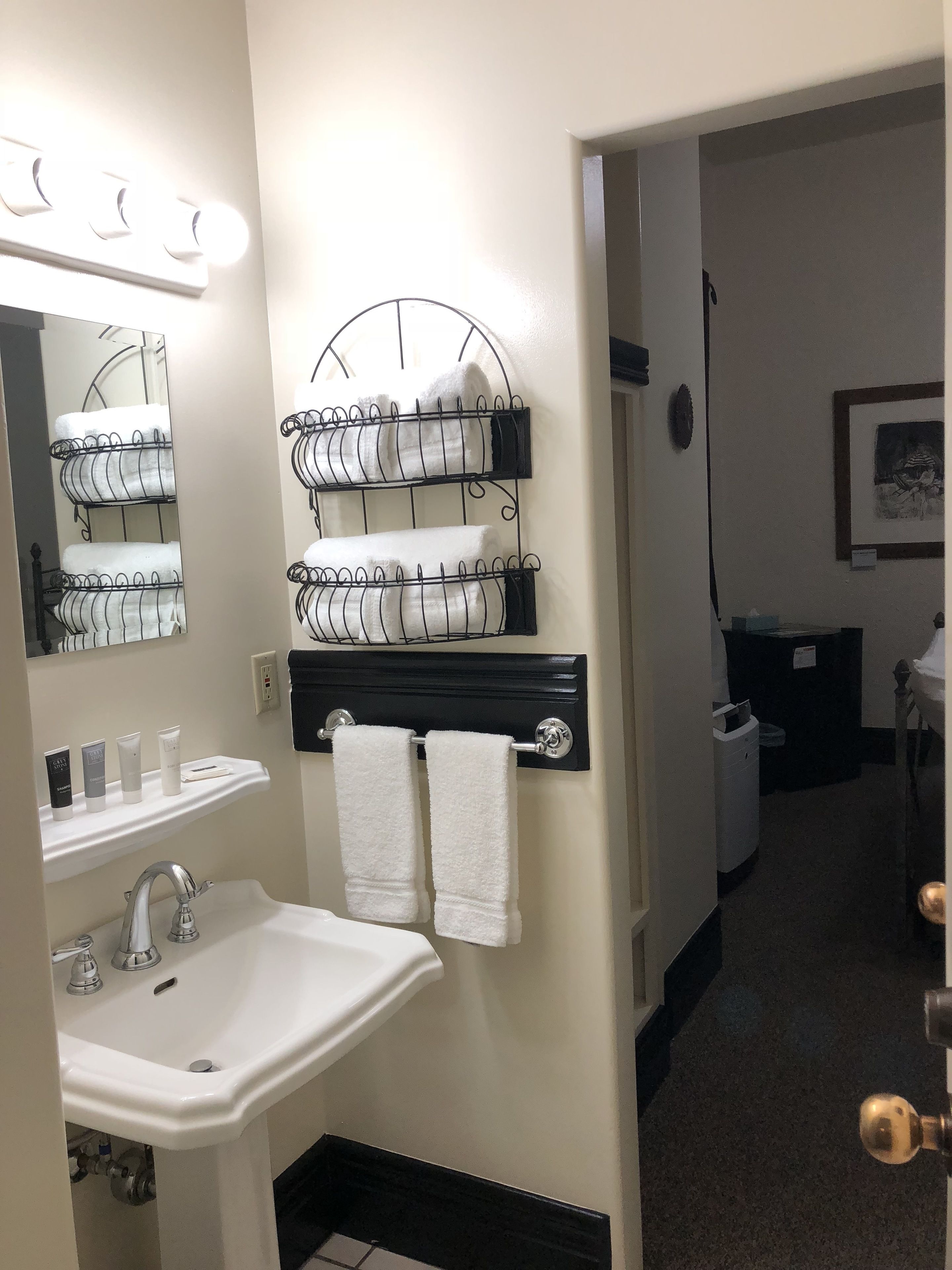 combined shower/bathtub, free toiletries, hair dryer, bathrobes