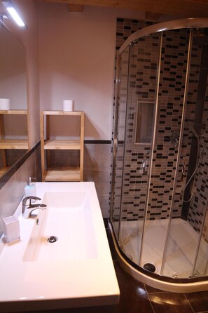 Regadera, secadora de cabello, bidet, toallas