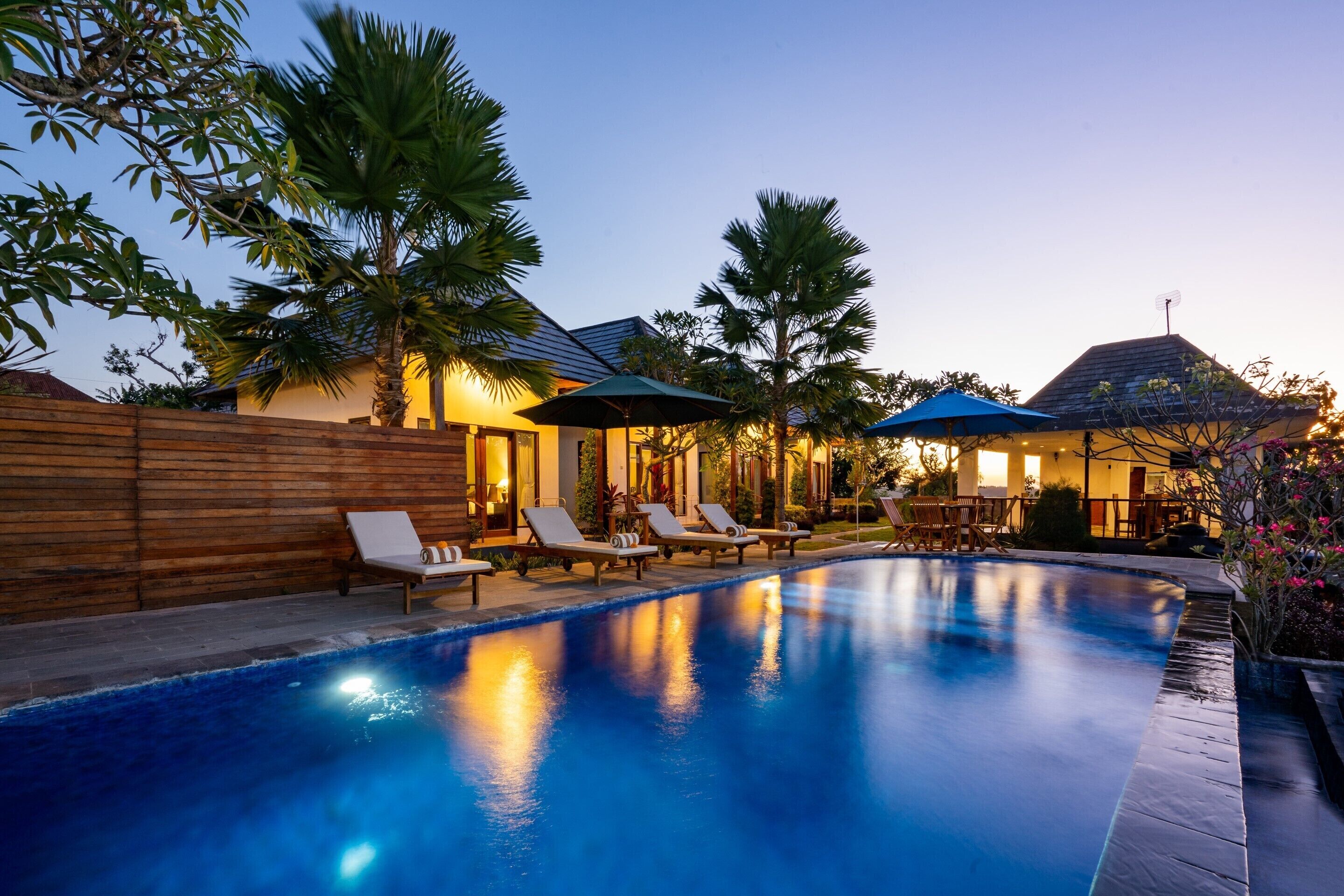 Outdoor pool, pool umbrellas