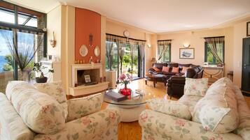 Smart TV, fireplace, DVD player, books