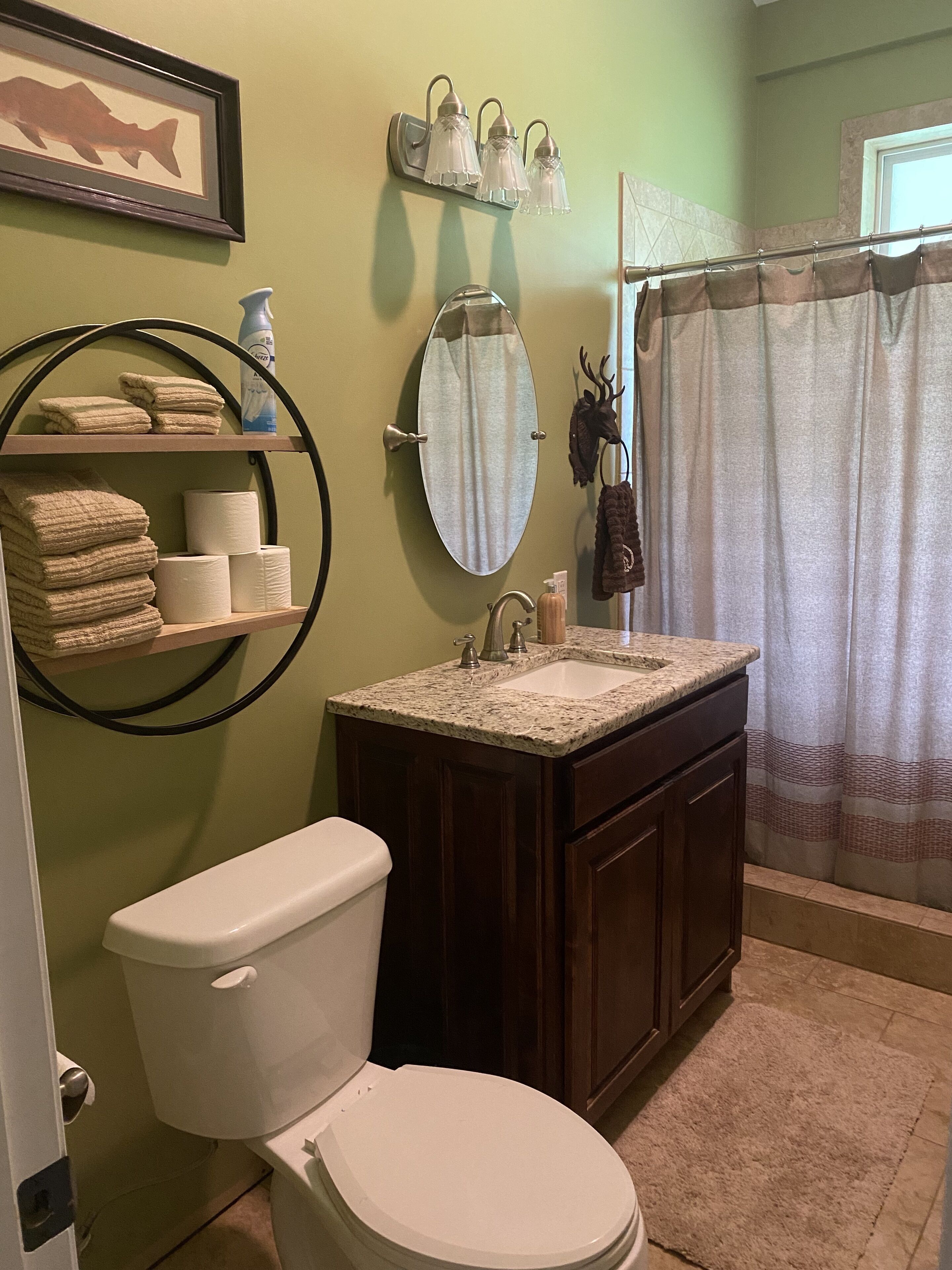 Shower, towels, soap, shampoo
