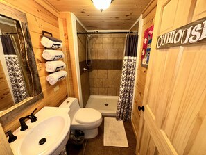 Hair dryer, towels, toilet paper