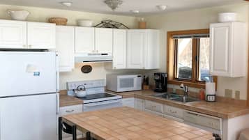 Microondas, lavavajillas, cafetera/tetera, utensilios de cocina