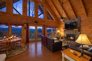 Smart TV, fireplace, DVD player