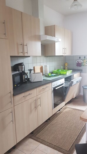 Fridge, microwave, oven, dishwasher - Vacation apartment Am Priepertsee (89539) - Holiday apartment Am Priepertsee (Priepert)