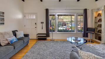 Smart TV, fireplace, Netflix, books