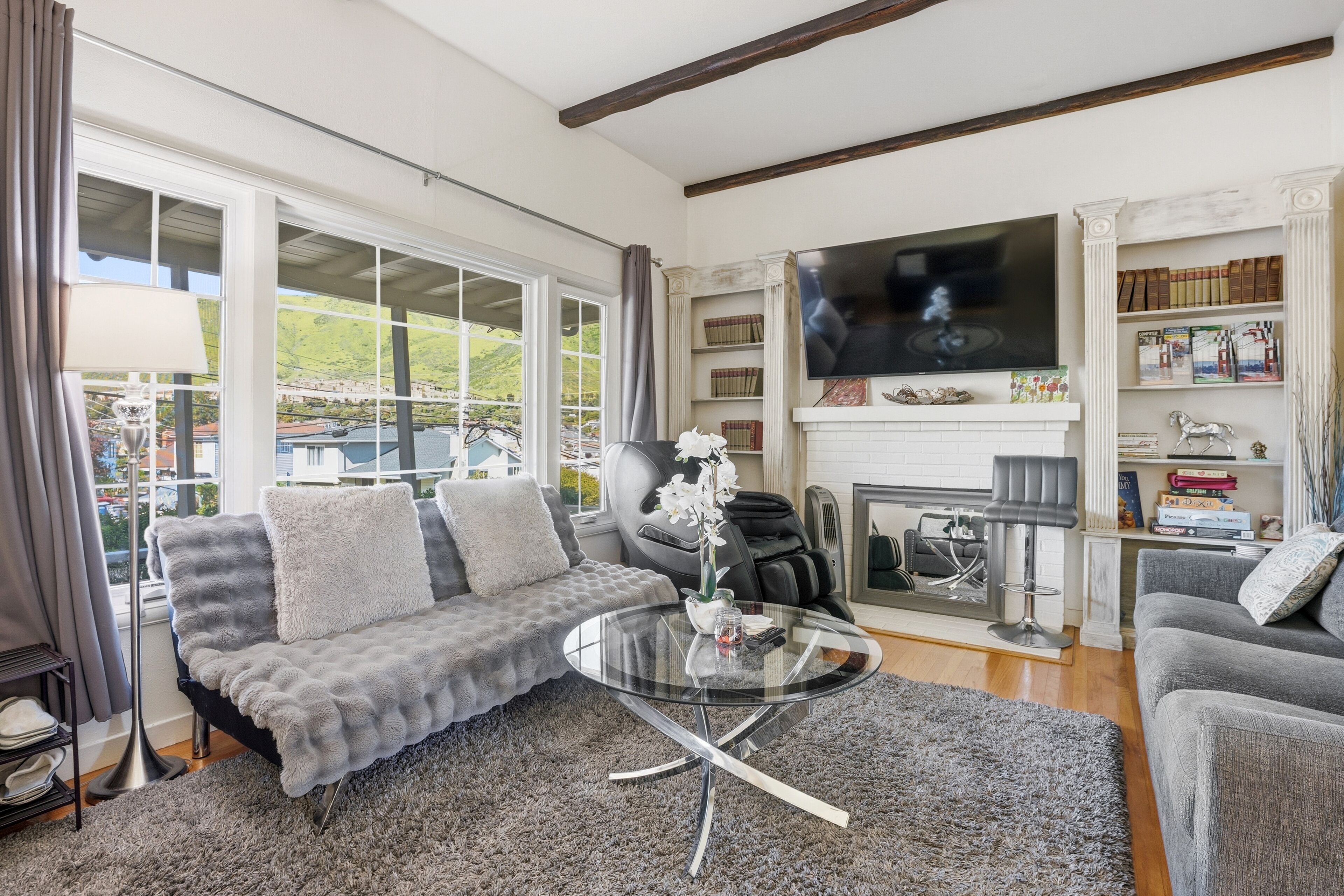 Smart TV, chimenea, Netflix y libros 