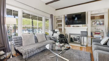 Smart TV, chimenea, Netflix y libros