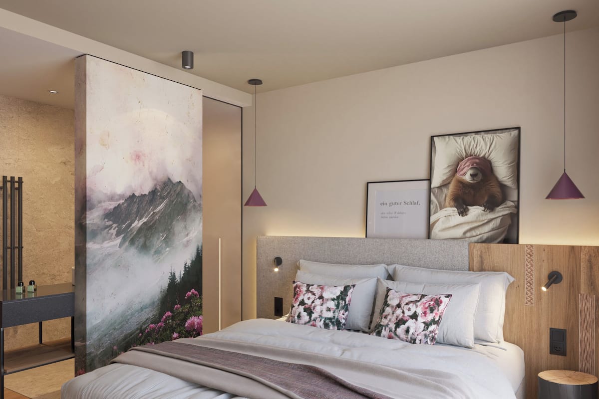 Ropa de cama hipoalergénica y caja de seguridad en la habitación