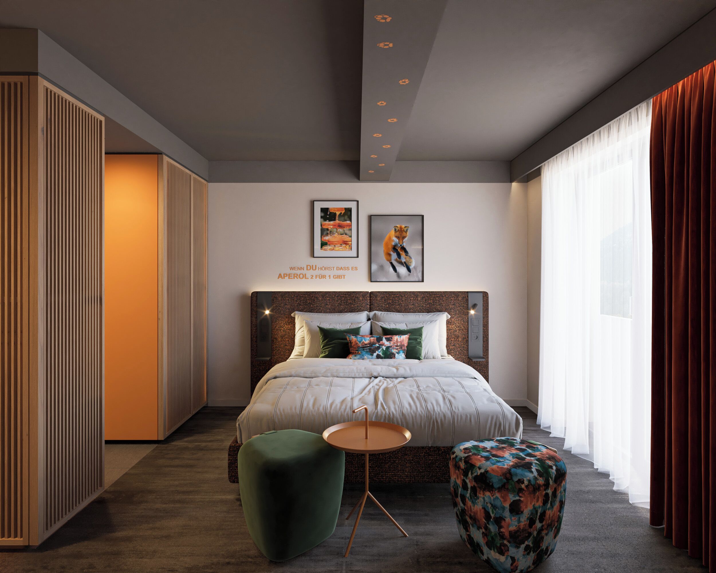 Ropa de cama hipoalergénica y caja de seguridad en la habitación 