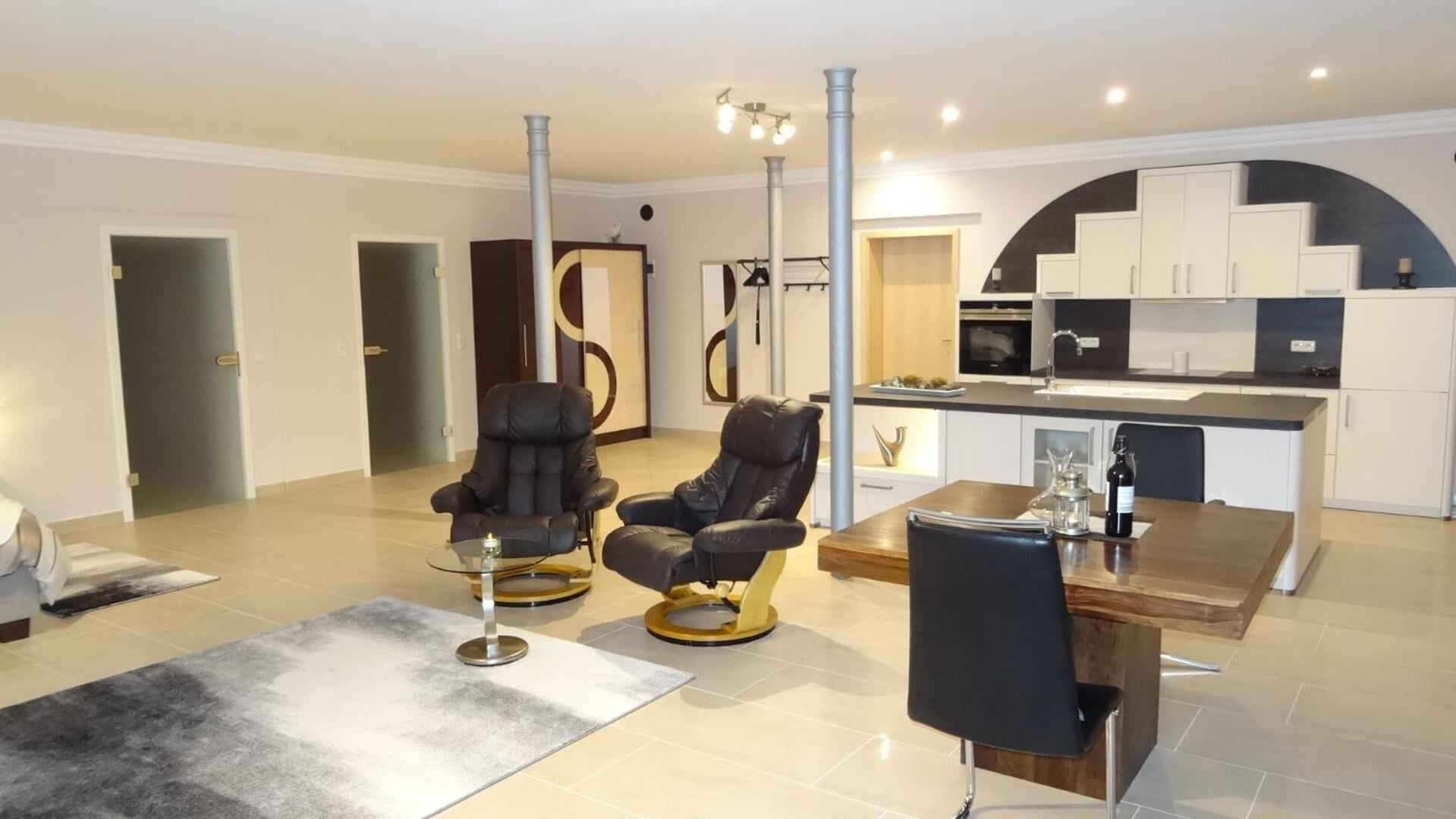 55-inch flat-screen TV with satellite channels, TV, iPod dock