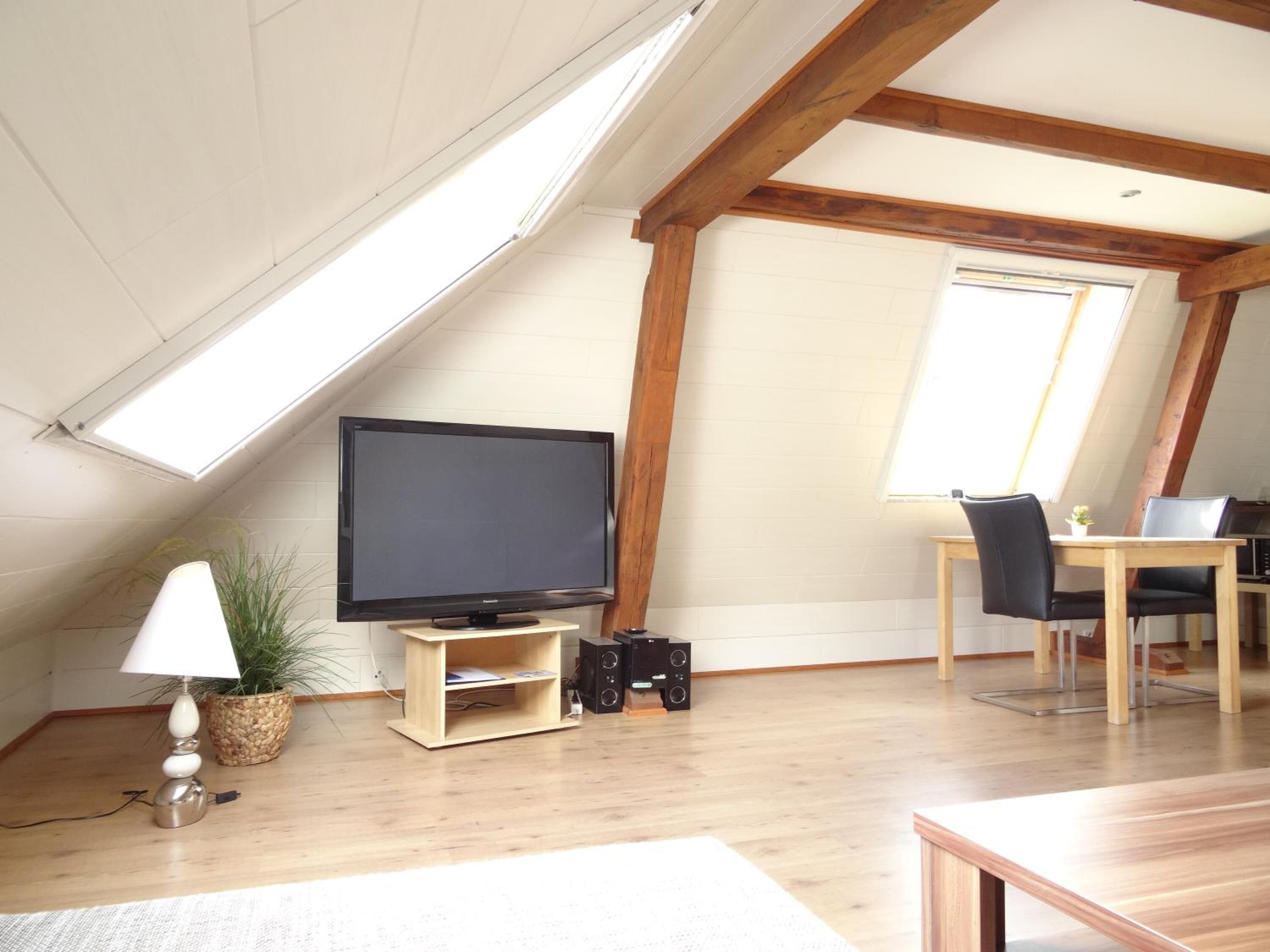 55-inch flat-screen TV with satellite channels, TV, iPod dock