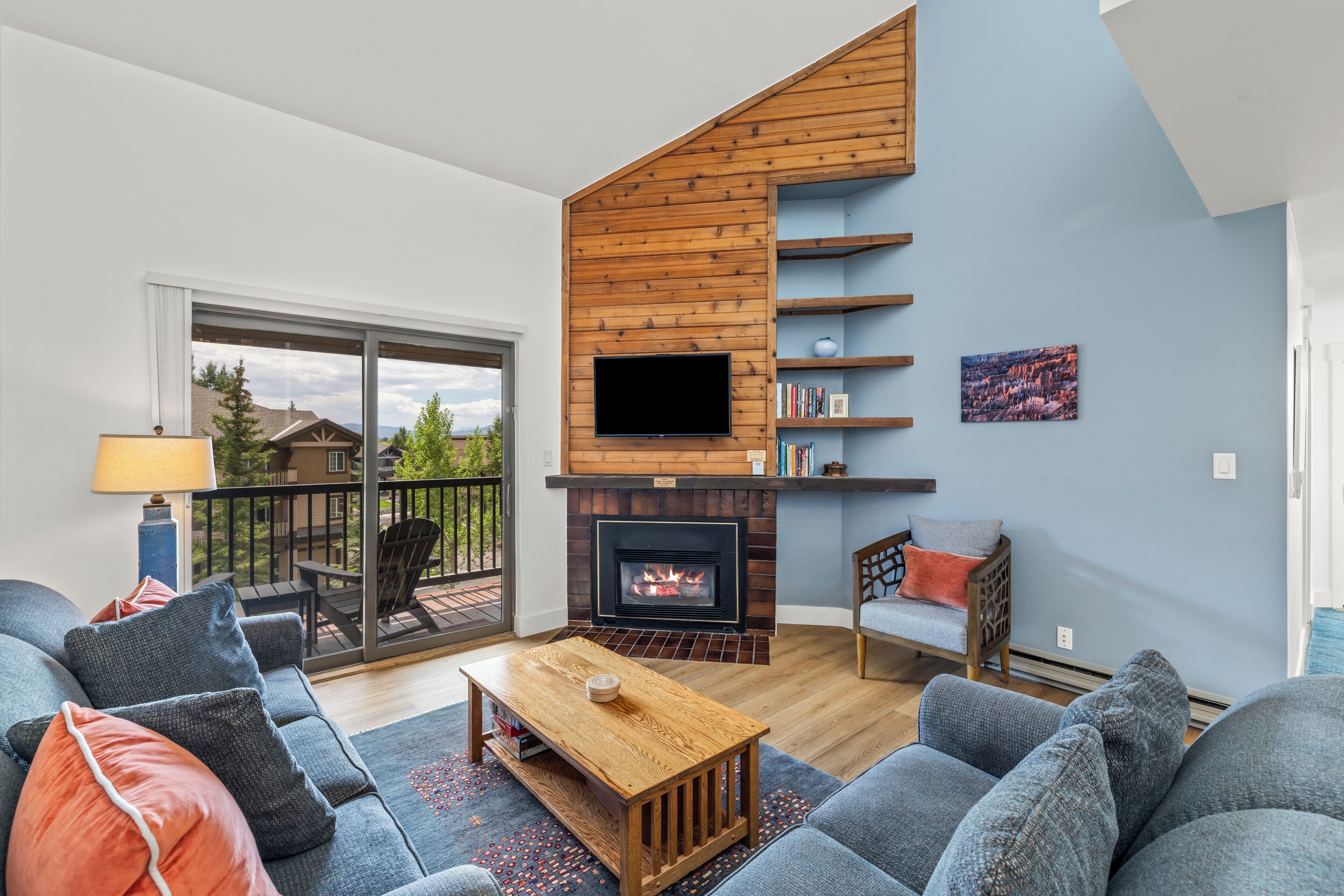 TV, fireplace