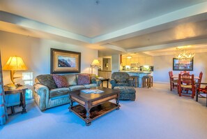 Flat-screen TV, fireplace