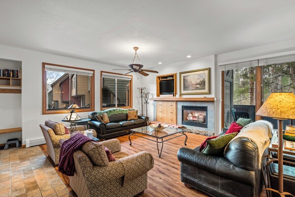 TV, fireplace, stereo