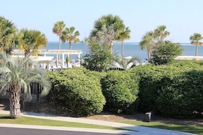 Enjoy panoramic views of the ocean that is across the street from the pools/beach.