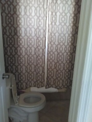 Douche, sèche-cheveux, serviettes fournies, savon