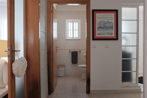 Combined shower/bathtub, hair dryer, bidet, towels
