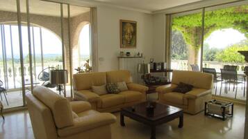 Televisión, chimenea, tenis de mesa y estéreo