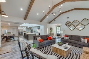 Smart TV, fireplace, video games, DVD player