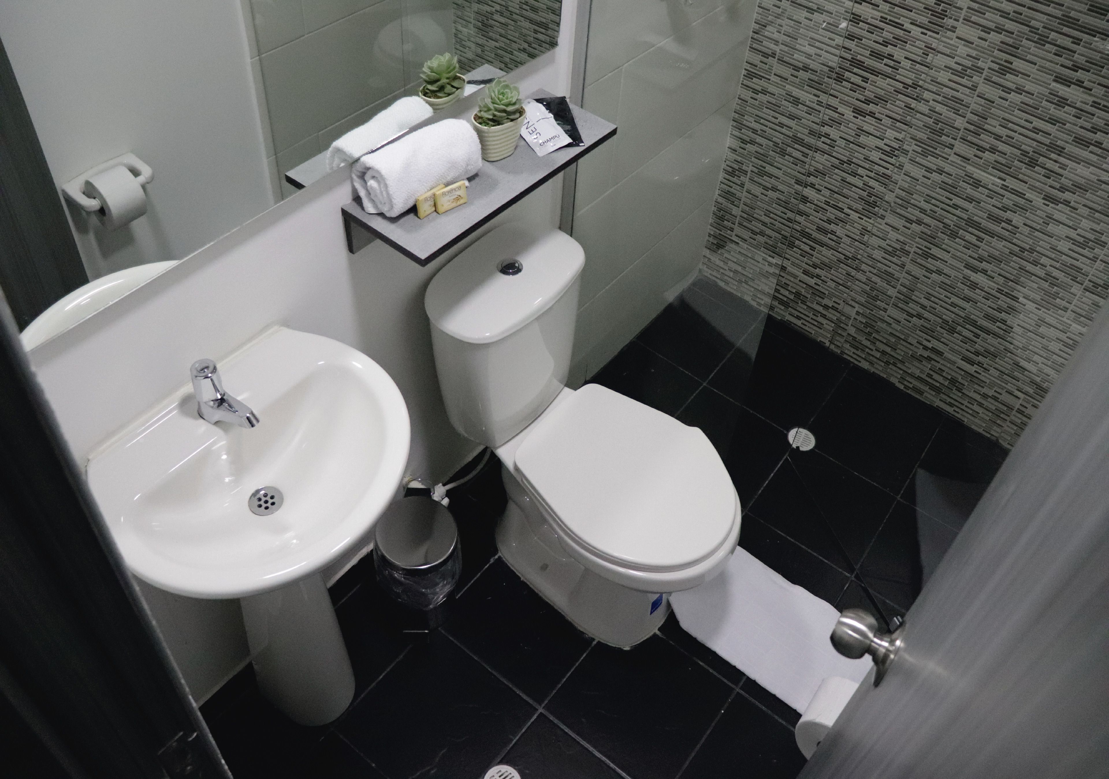 shower, free toiletries, towels