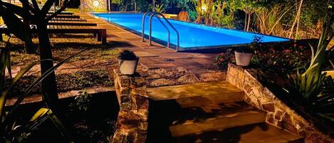 Outdoor pool, pool loungers