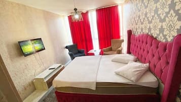 Suíte estúdio, 1 cama Queen | Roupas de cama de algodão egípcio, roupas de cama premium