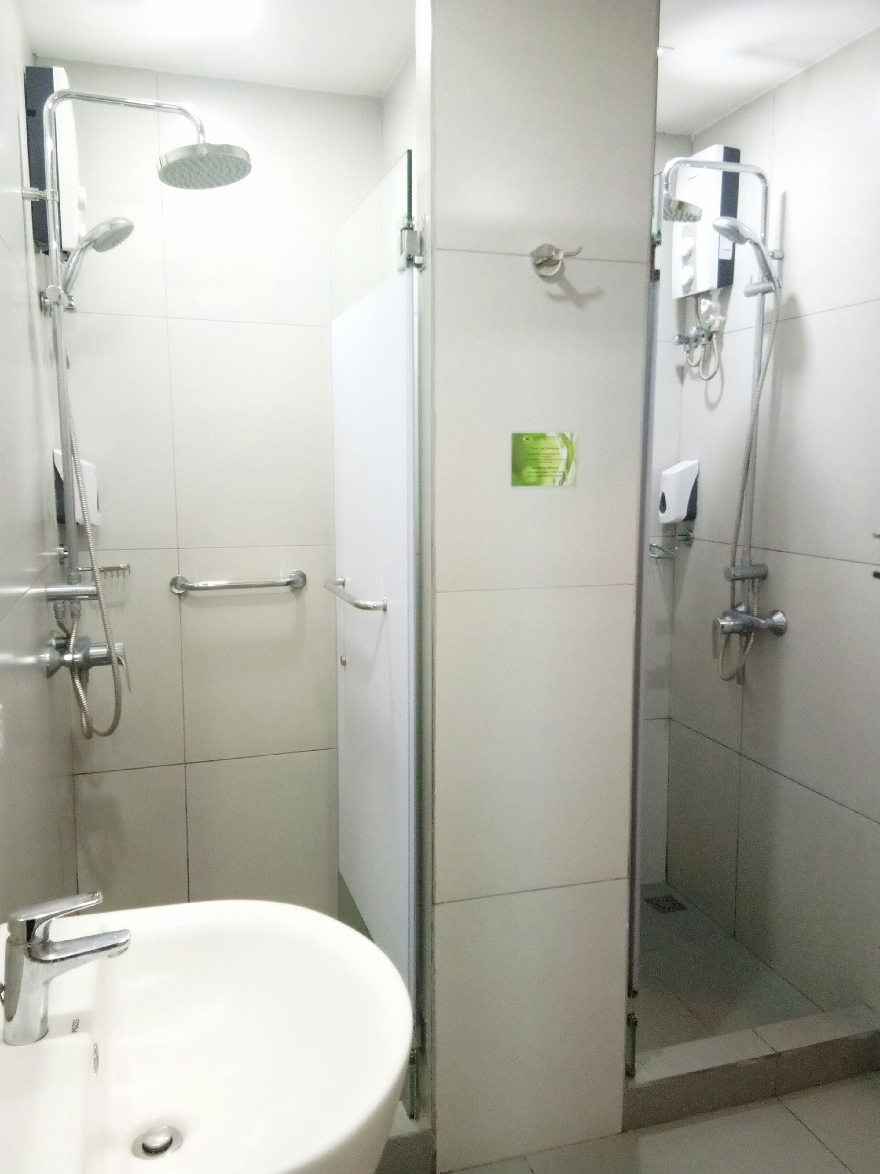 family room | bathroom | shower, rainfall showerhead, free toiletries, hair dryer