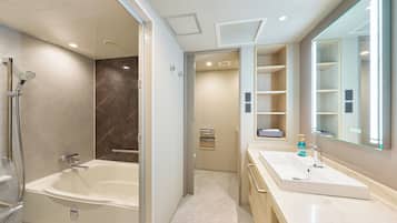 Combined shower/bathtub, free toiletries, hair dryer, slippers