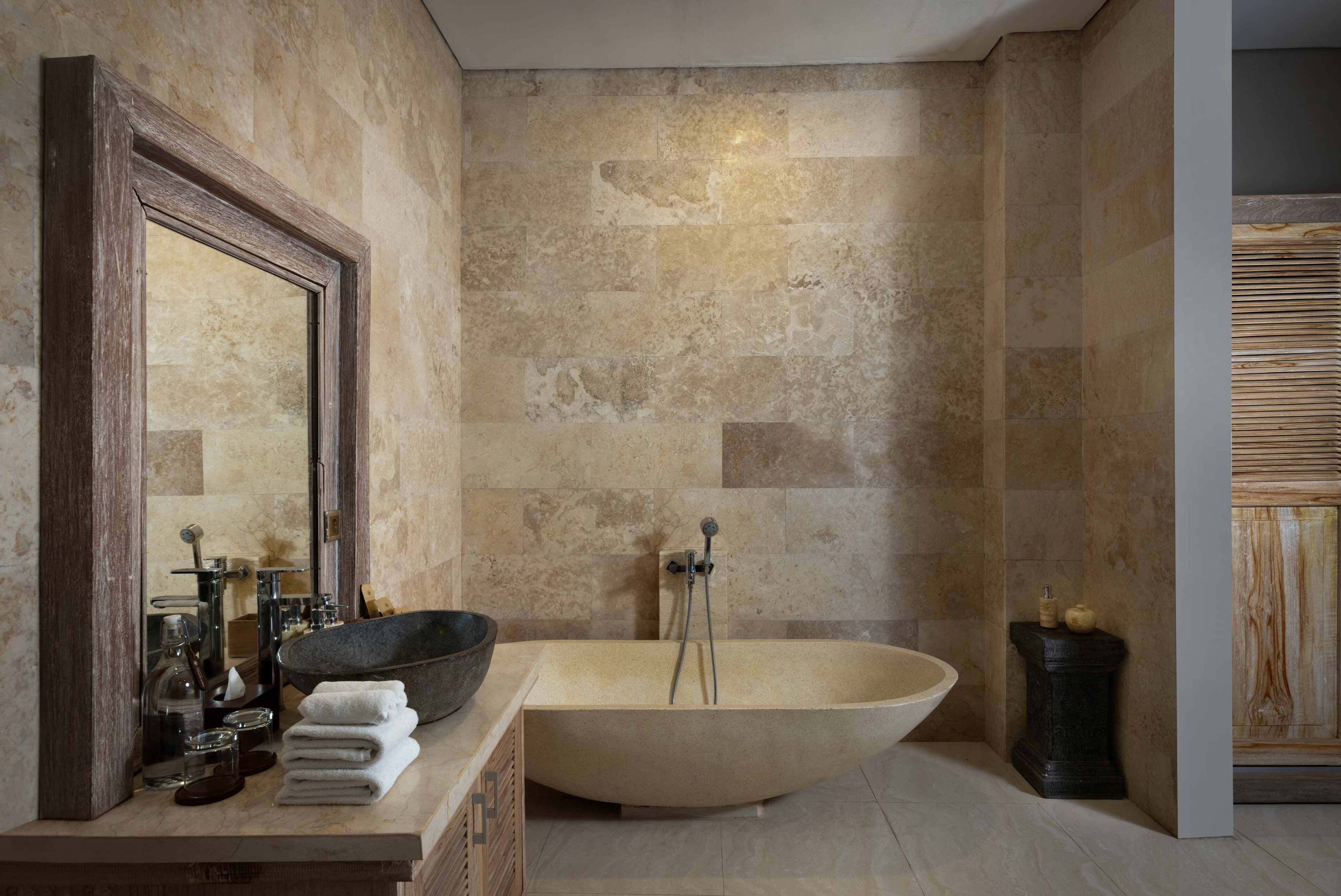 two bedroom pool villa with extra benefit | bathroom | separate bathtub and shower, deep-soaking bathtub, designer toiletries