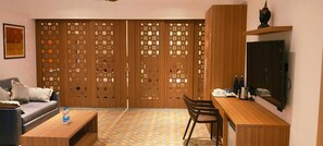 Mary View Suite | Living area | 32-inch LED TV with satellite channels, TV - MGM Vailankanni Residency (Kilvelur)