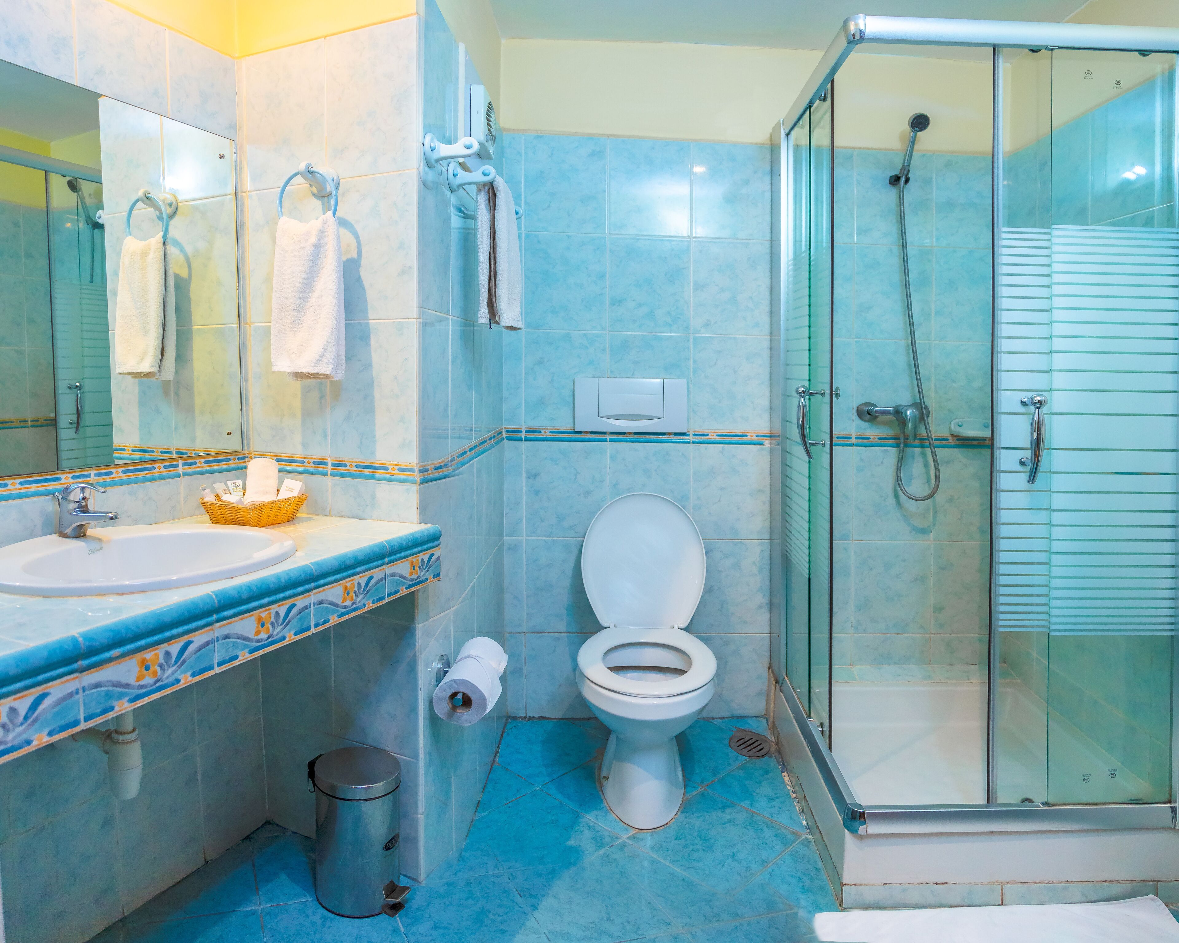 free toiletries, hair dryer, bathrobes, towels