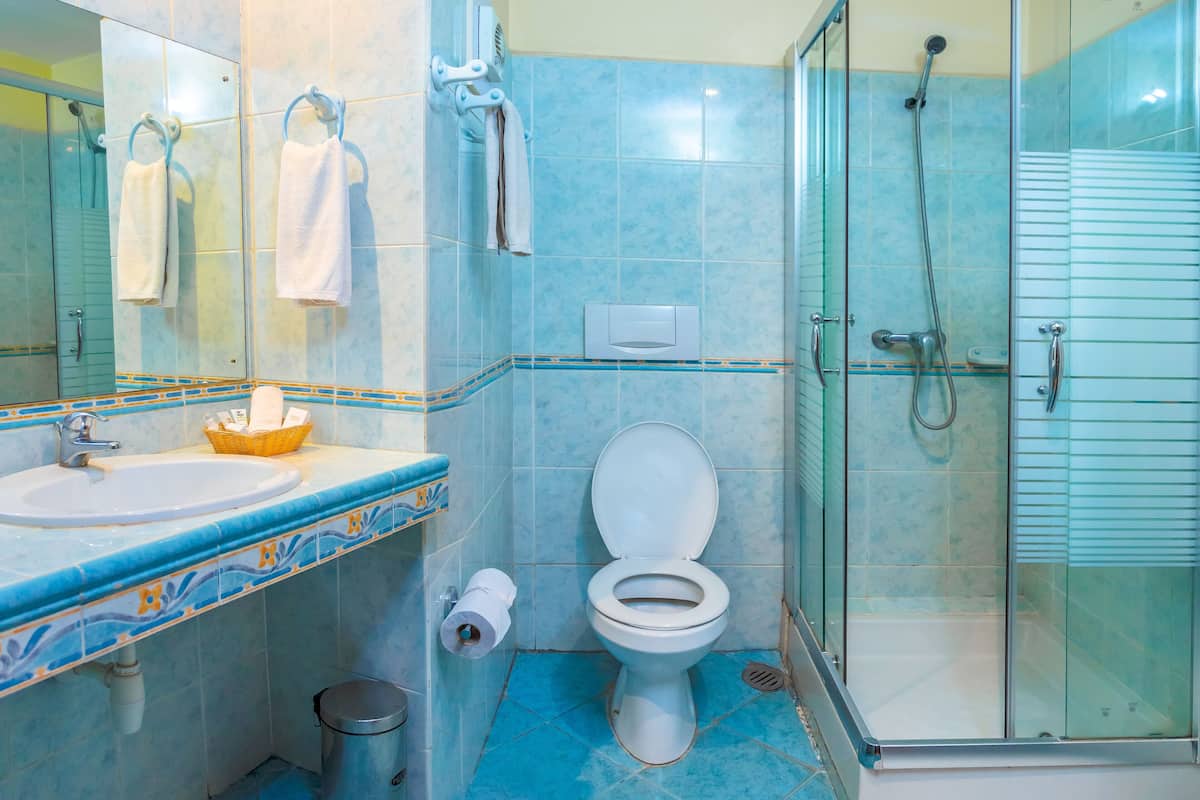 free toiletries, hair dryer, bathrobes, towels