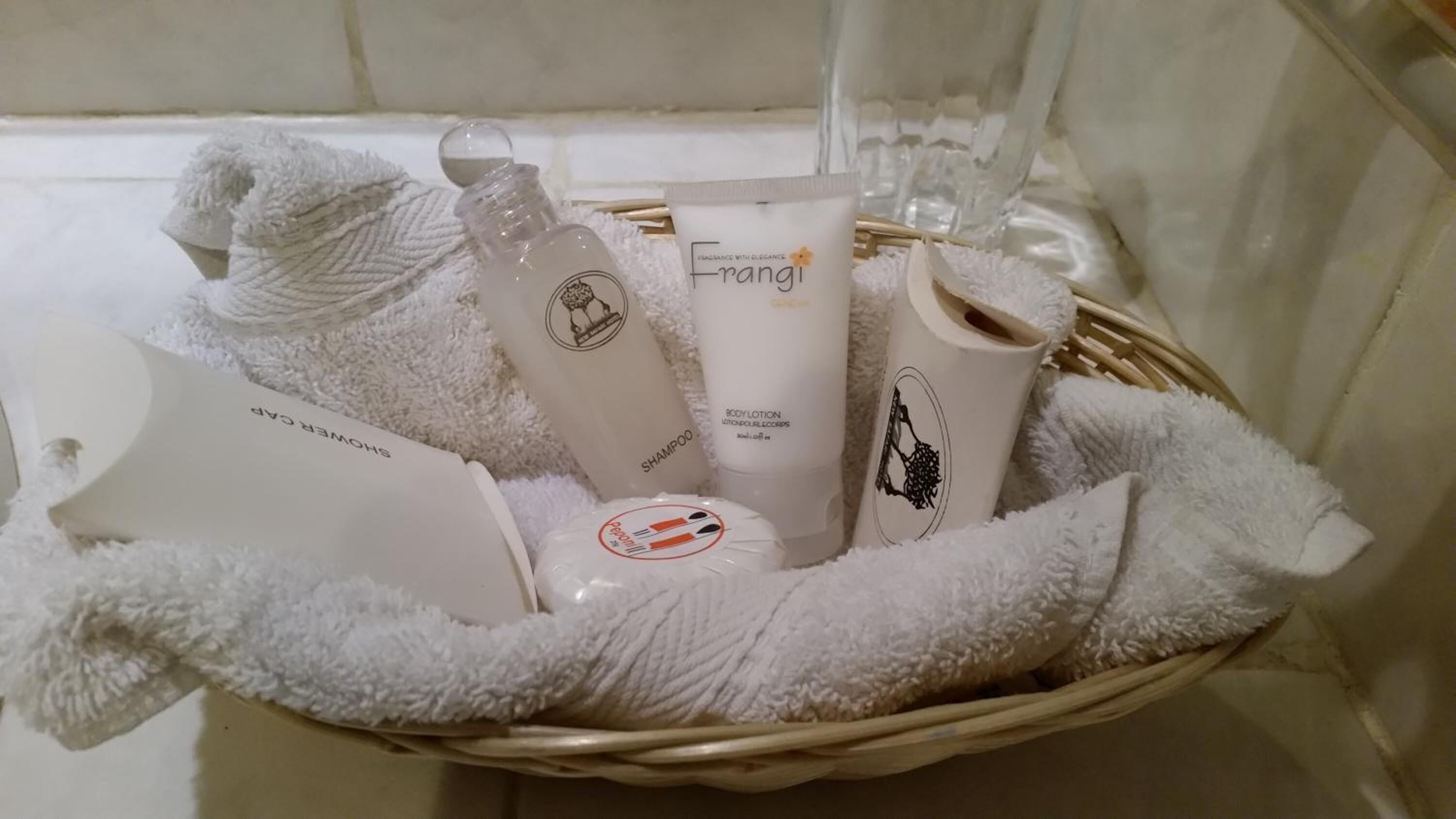 free toiletries, hair dryer, bathrobes, towels