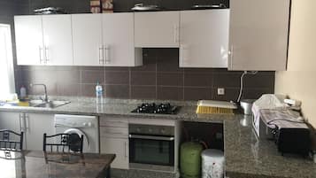 Deluxe Apartment, 3 Bedrooms, Accessible | Private kitchen | Fridge, microwave, oven, stovetop