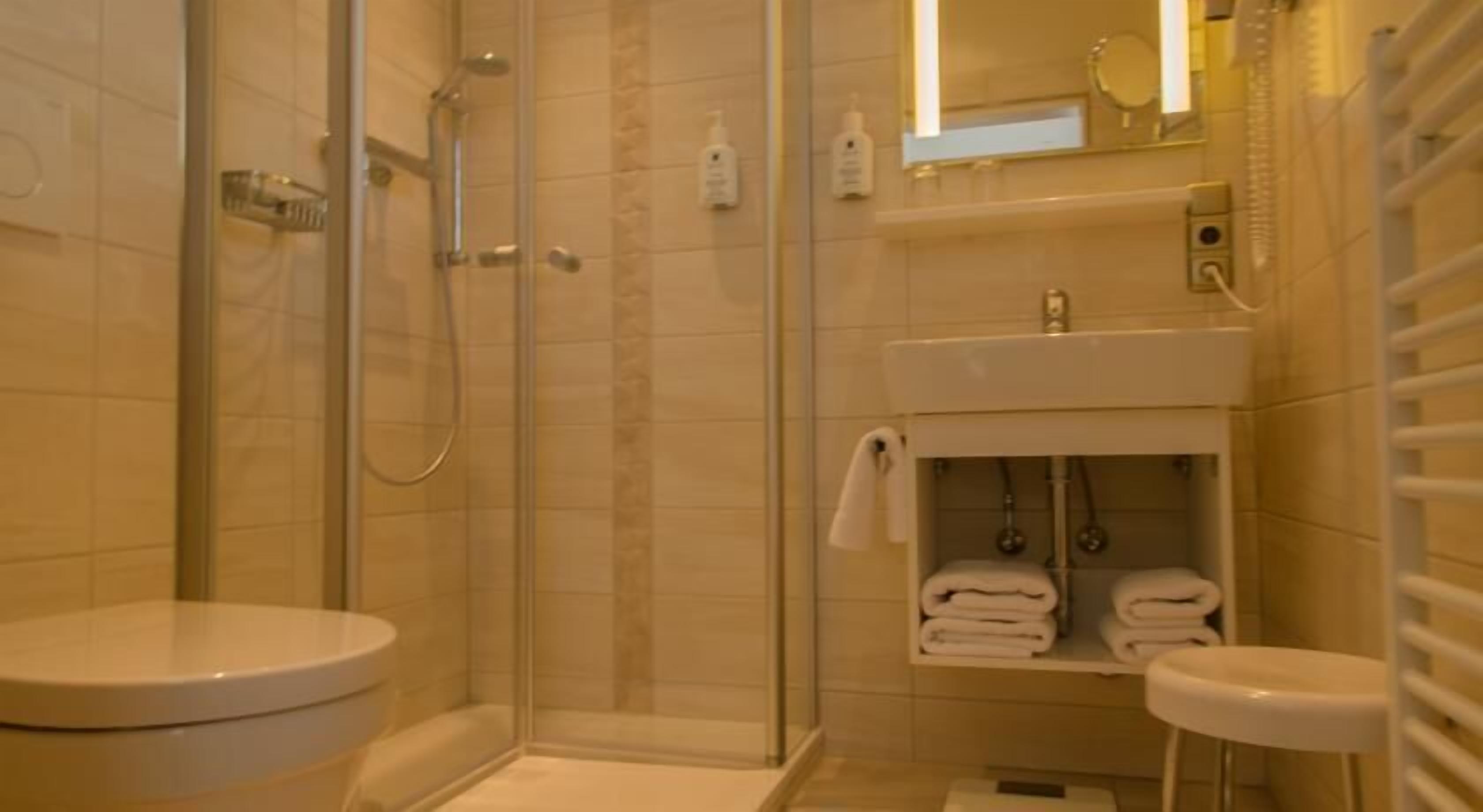 free toiletries, hair dryer, towels