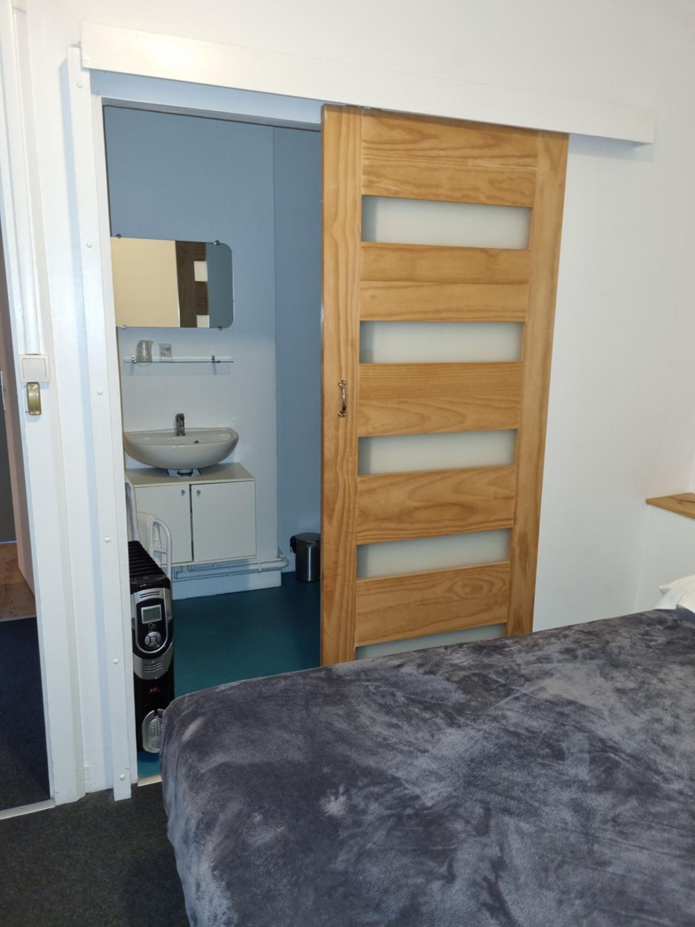 premium bedding, select comfort beds, desk, blackout curtains