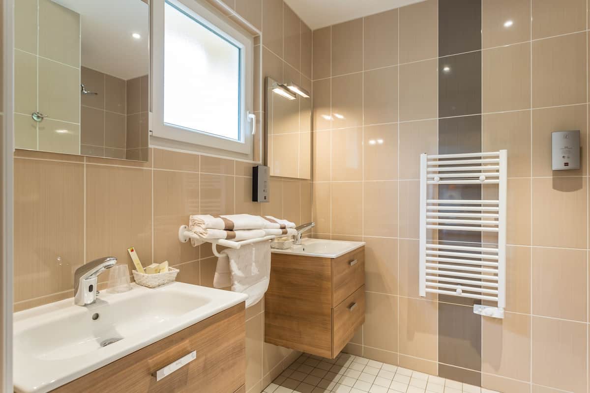 free toiletries, hair dryer, towels