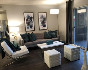 TV, music library, video library, stereo