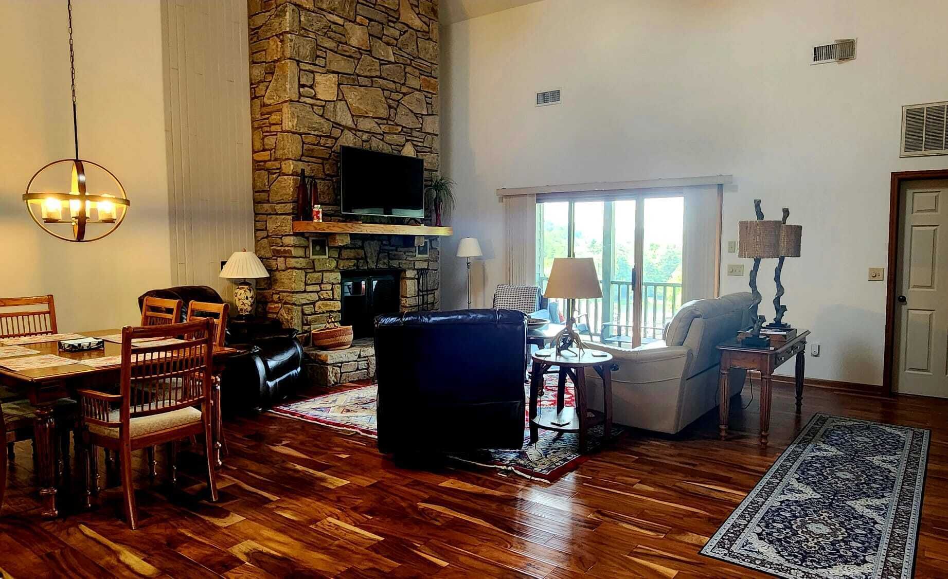 tv, fireplace, books, stereo