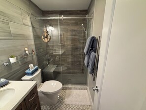 Dusche, Haartrockner, Handtücher, Seife