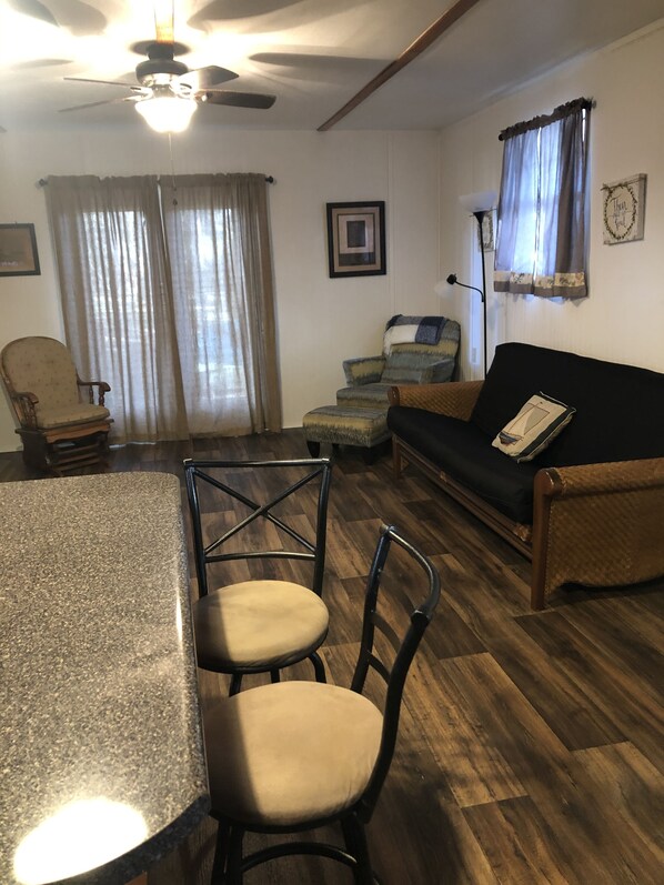 TV, fireplace, books - The Shed on MonLouis Island with nearby fishing docks (Coden)