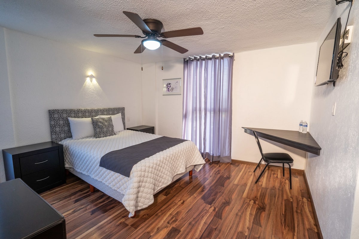 Desk, free WiFi, bed sheets
