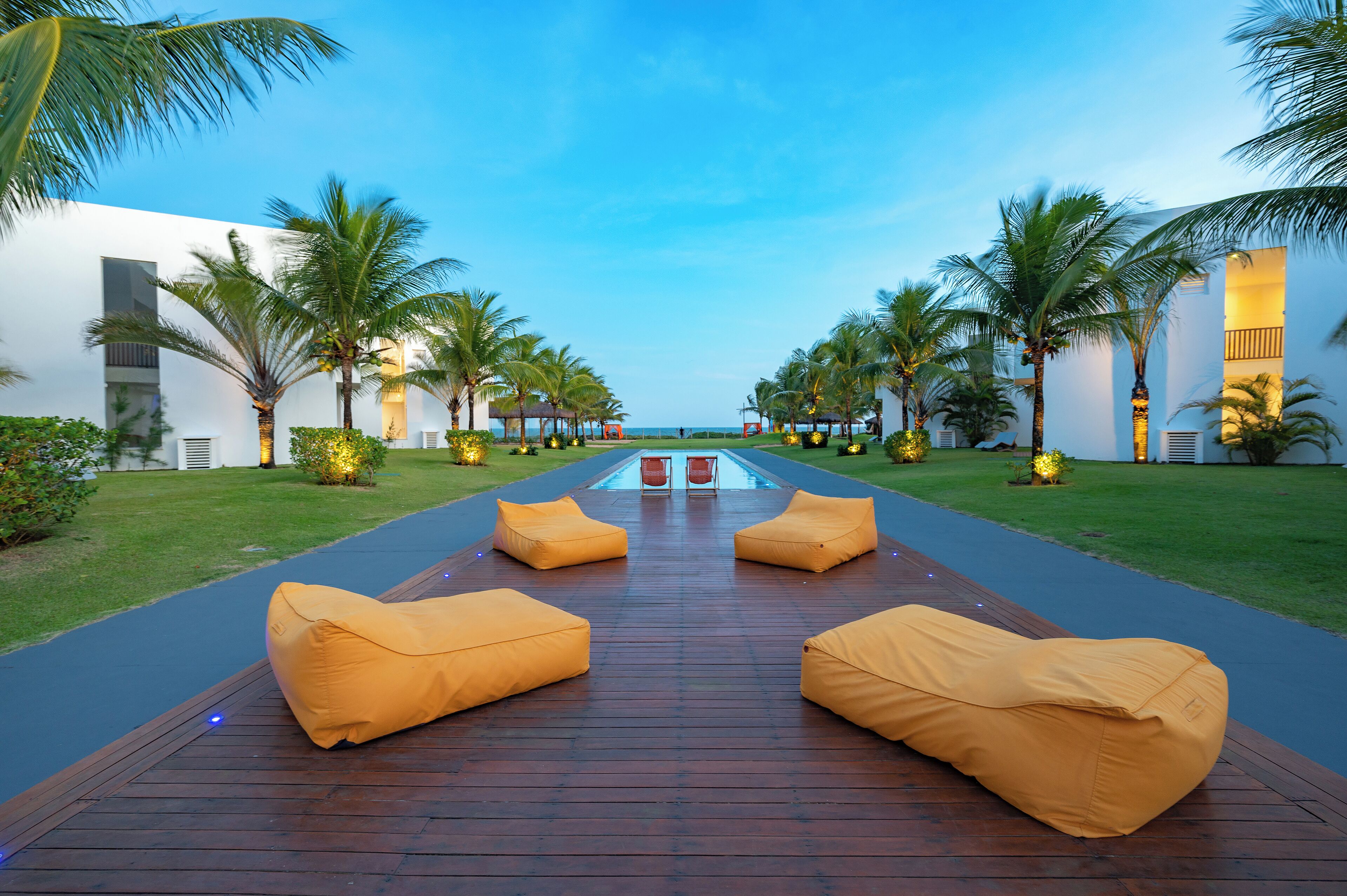 outdoor pool, pool loungers