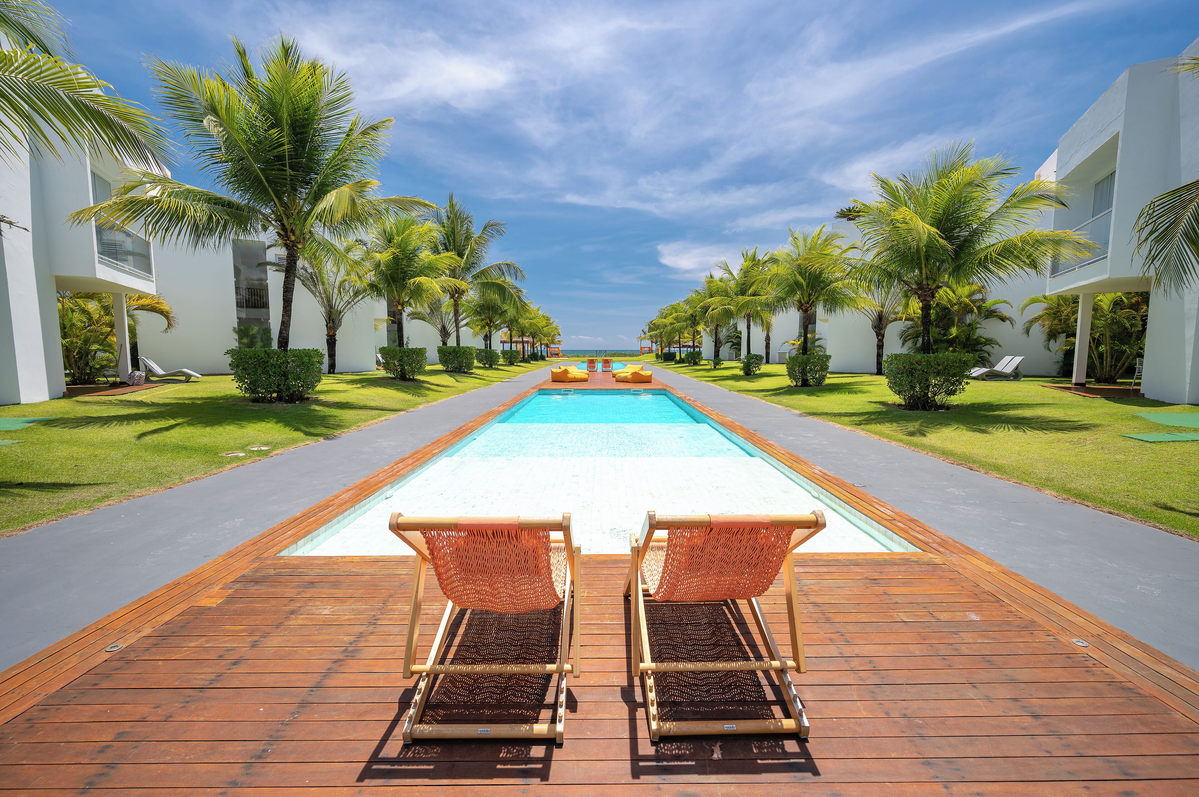 outdoor pool, pool loungers
